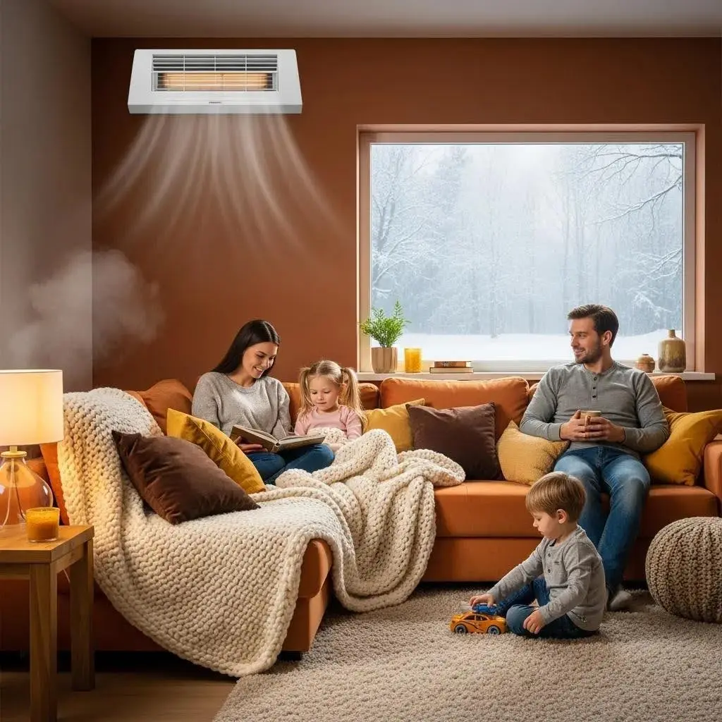 Cozy living room with ducted gas heating system providing warmth during winter