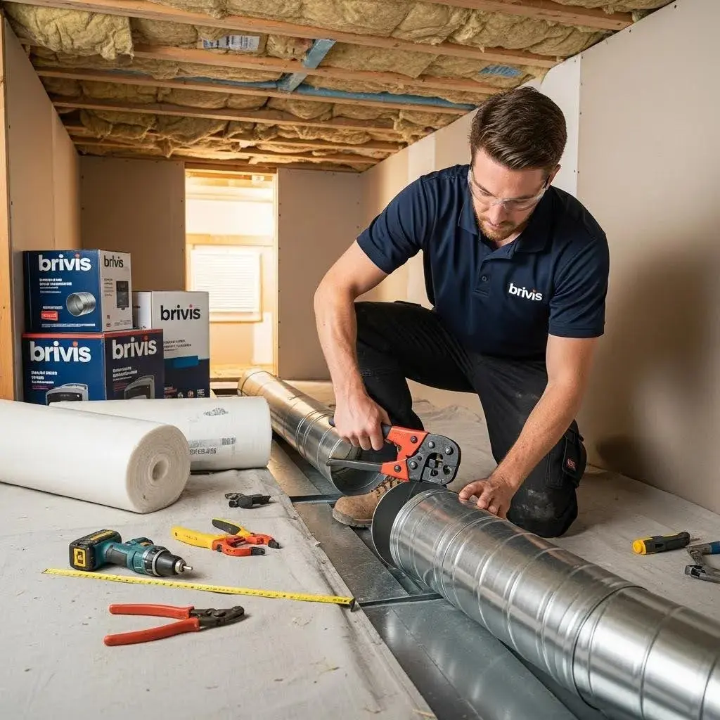 Technician installing Brivis ducted gas heating system, showcasing the installation process in a Sydney home