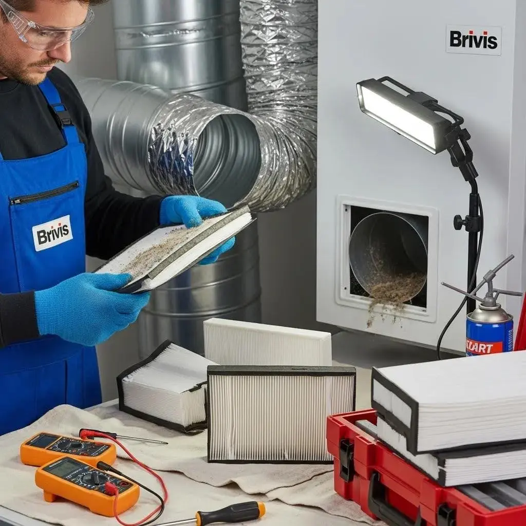 Technician performing maintenance on Brivis ducted gas heating system, highlighting essential upkeep practices